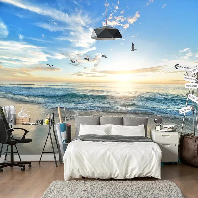 Custom 3D Photo Wallpaper Mural Beach Seagull Seascape Nature Landscape Wall Painting Living Room Bedroom Wall Decoration Paper