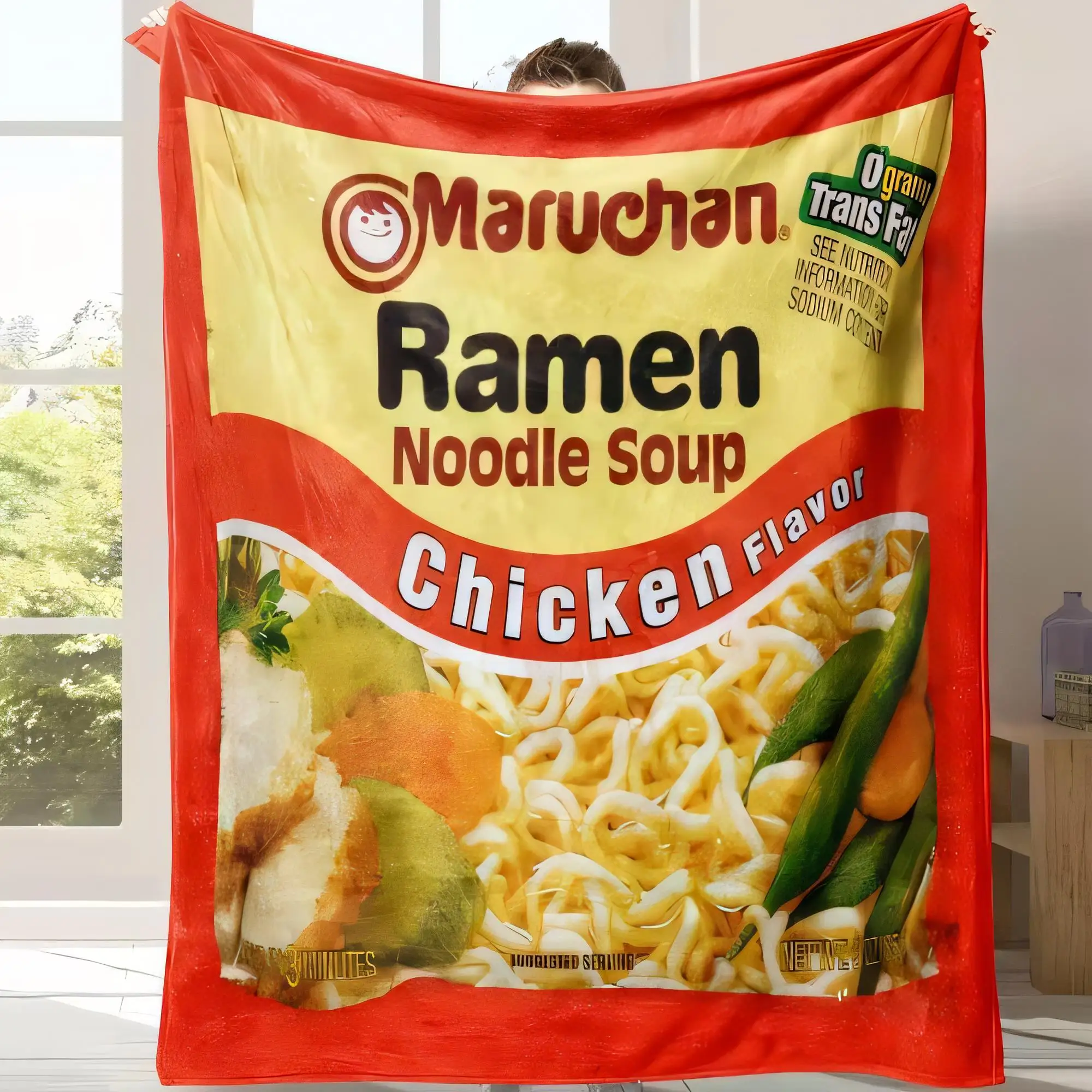 Manta de sopa de fideos Ramen Maruchan, manta suave y cómoda para salón, diseño de sabor a pollo, regalo de decoración