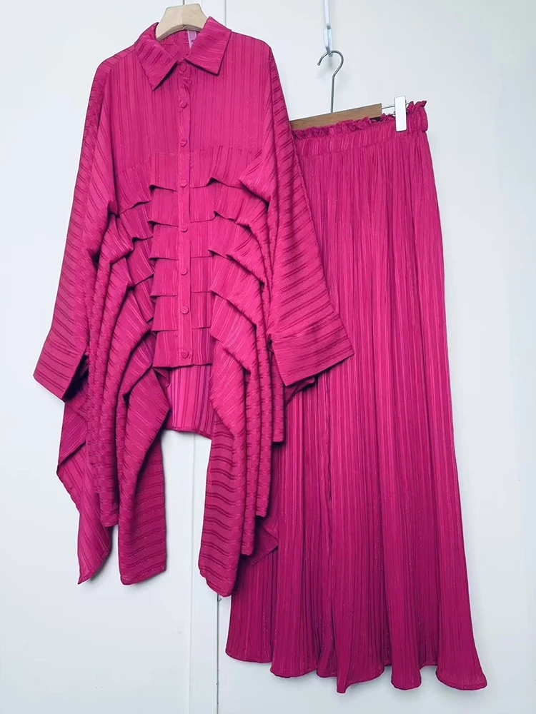 2022 lente dames retro geometrische print multi-level draping los onregelmatig shirt tweedelige set + wijde pijpen broek modeset