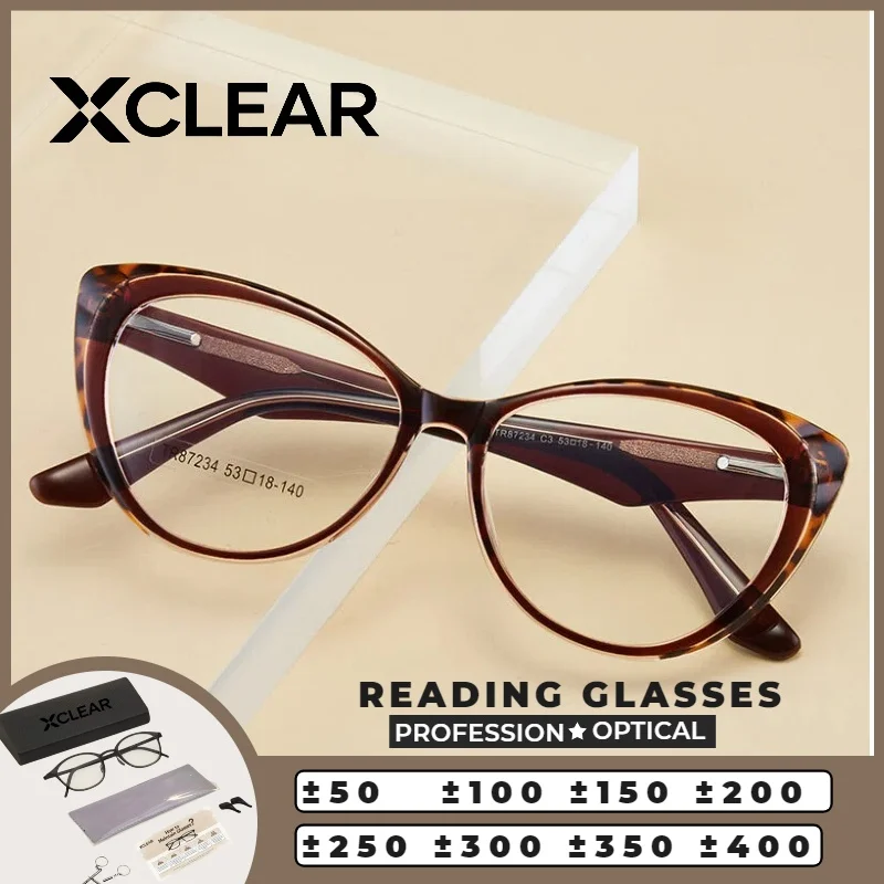 

XCLEAR Reading Glasses for Women Cat Eye Vintage Retro Two-Tone Skinny Face Versatile Lightweight Eyeglasses Anti Blue Light UV