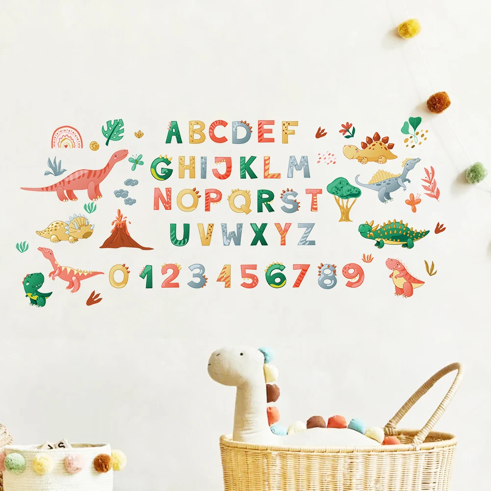 Dinosaur Alphabet Wall Stickers Kids Room Nursery Decor ABC Number Educational Wall Decals