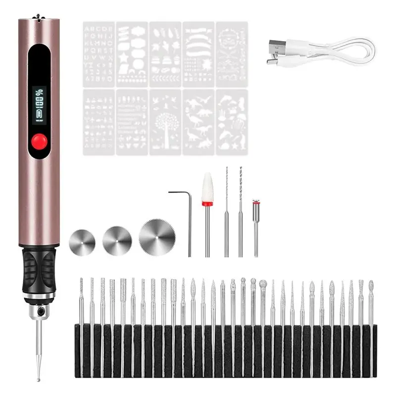 

BHTS-USB Rechargeable Engraving Pen, Mini Rotary Tool Kit For DIY Crafts, Jewelry, Model Making - Pink
