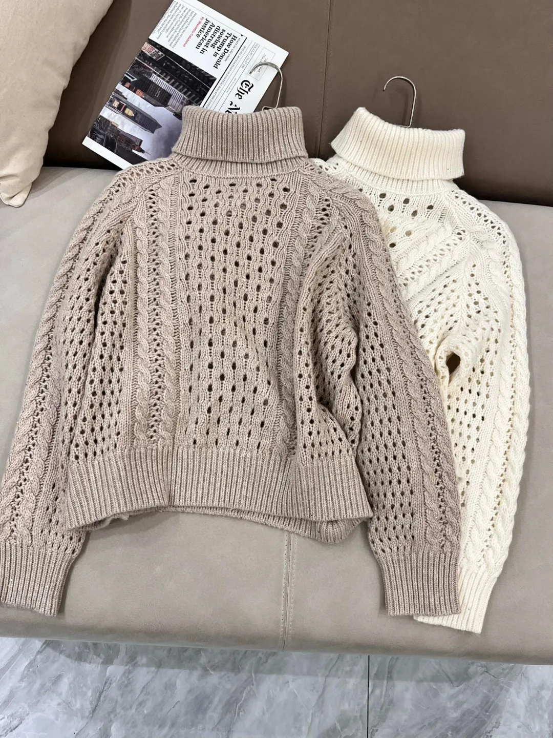 

Новый женский вязаный свитер с воротником и пайетками, топ