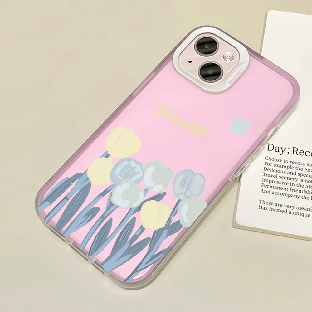 

Paintings Tulip Phone Case for iPhone 14 13 ProMax XR XS Max 7 8 Plus SE Soft TPU Cover for iPhone 12 11 Flower Pink Capinha
