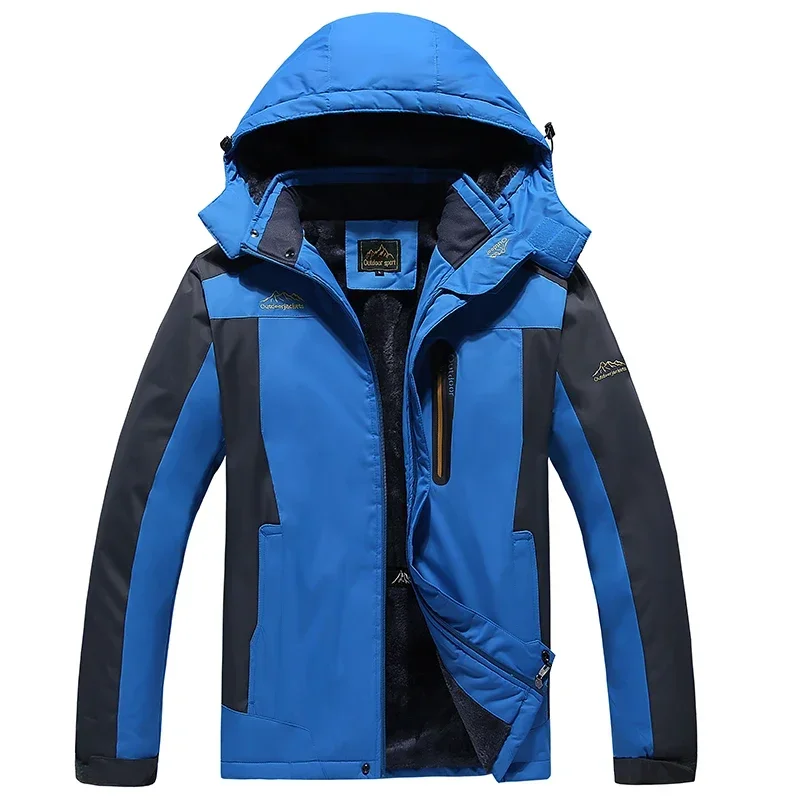 Winter Men's Mountaineering Jacket Outdoor Waterproof Fleece-lined Thickened Warm Hooded Coat Fashion Brand Men's Windbreaker