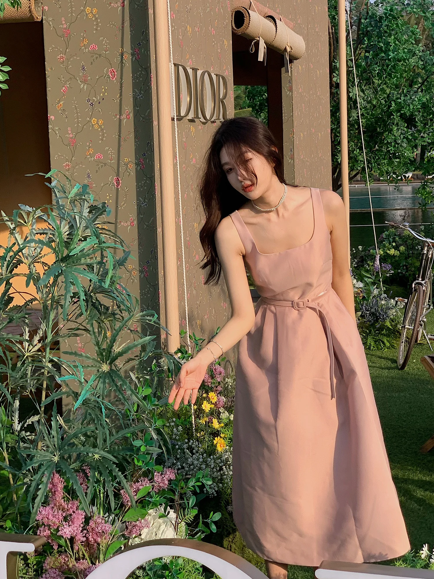 

Amor High-End Series Wool Silk Blend Two-Tone Waist-Cinching Belted ter Dr Ele A-Line Silhouette Spring Summer Autumn