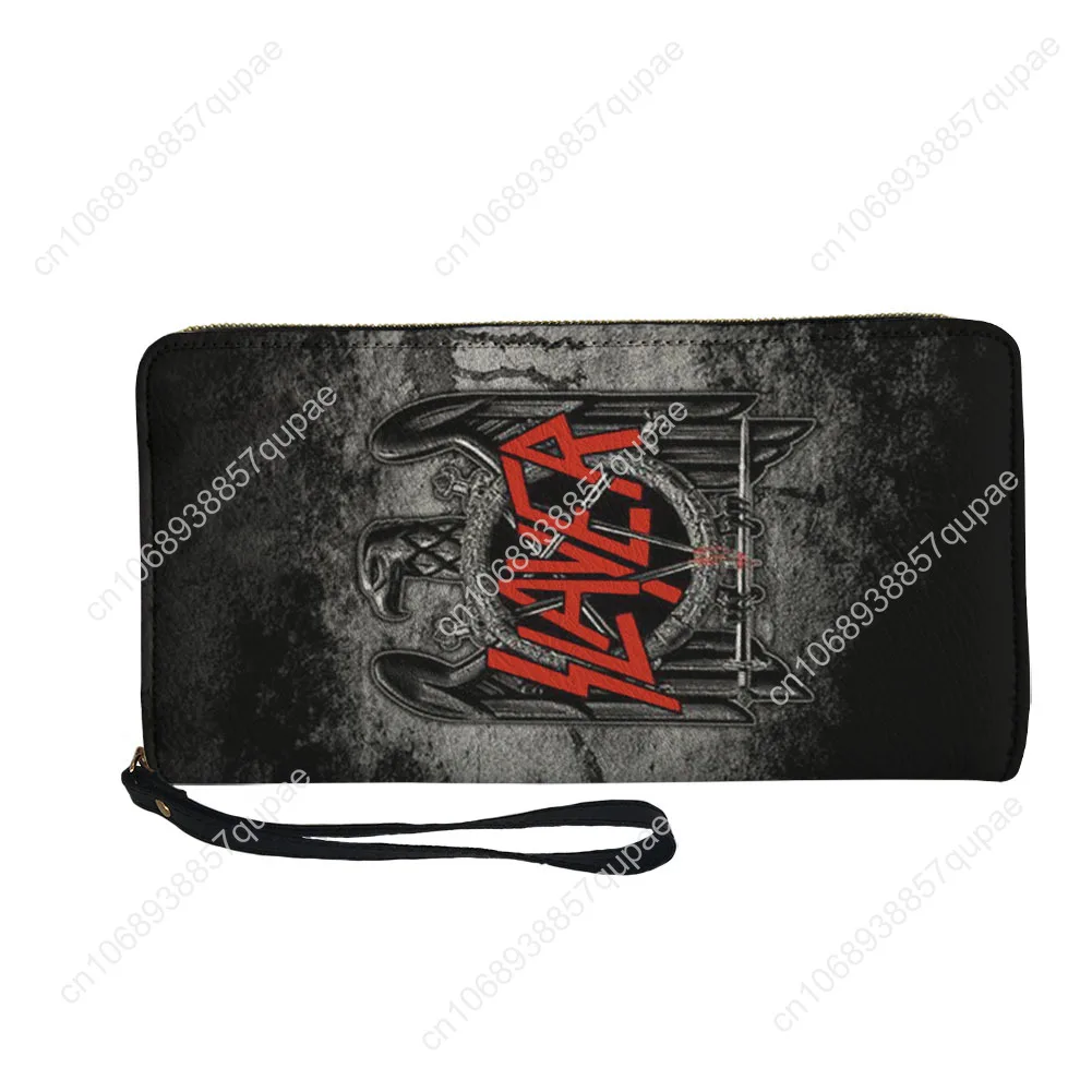 S-Slayer Heavy Metal Rock Band Custom Wallet Purse Mens Womens Teenagers Zipper Long Wallets Double Print  Portable Wallet Bag