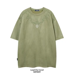 Man Women Short Sleeve T-shirt Couple 2024 Summer American Embroidered Suede Loose Long Oversize Velvet Tshirts Top