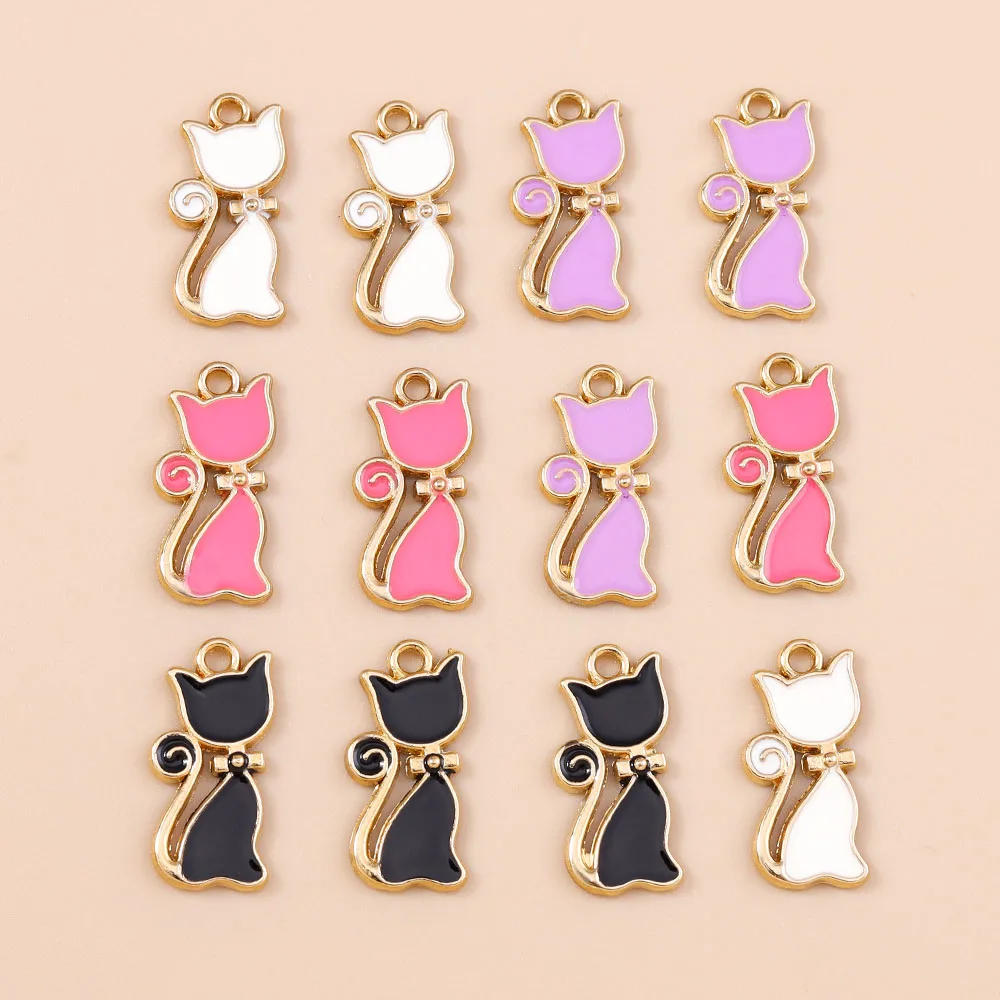 

Leslie 10pcs/lot Cartoon Animal Cat Enamel Charms for Jewelry Making Cute Drop Earrings Pendants Necklaces DIY Keychain Crafts