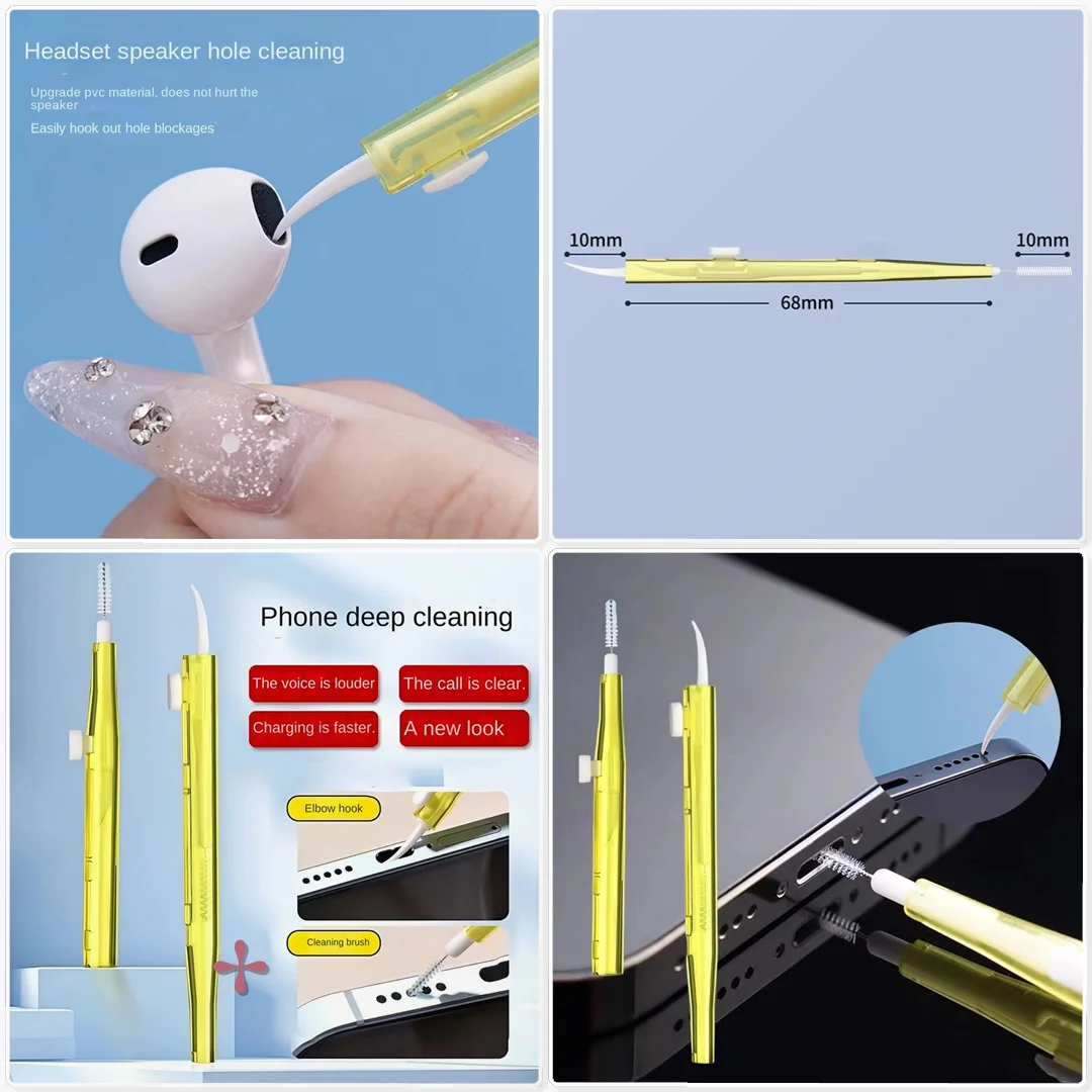 Phone Speaker Charging Port Cleaning Set Earphones Clean Kit Brush Dust Plug Retractable Double Head Camping Gear Tool