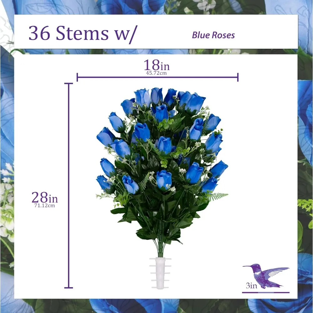 Sztuczne kwiaty na cmentarz - Niebieska róża na nagrobek, ozdoba i bukiet - Dekoracje na miejsce pogrzebowe