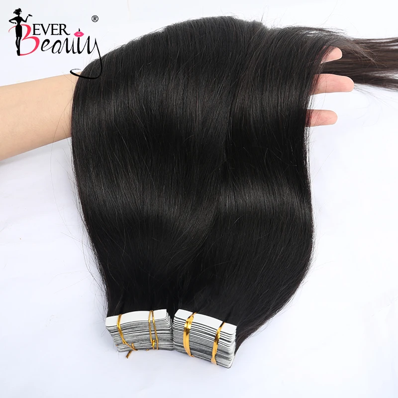 Straight Tape In Human Hair Extensions Tape Ins Adhesive Invisible Skin Weft Black Women Brazilian Bulk Virgin Hair Ever Beauty