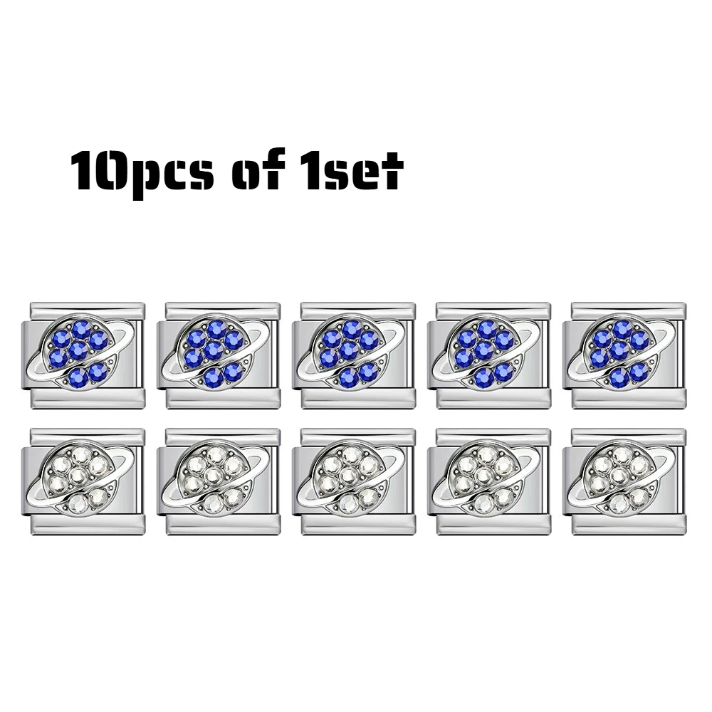 10pcs Planet Zircon Italian Charm Links 9mm Stainless Steel Module Charms Fit 9mm Bracelet DIY Jewelry Accessories For Women