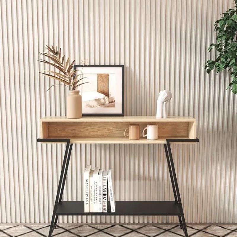 Modern entry table simple light luxury metal welding cabinet by the door long strips are several against the wall iron shelves