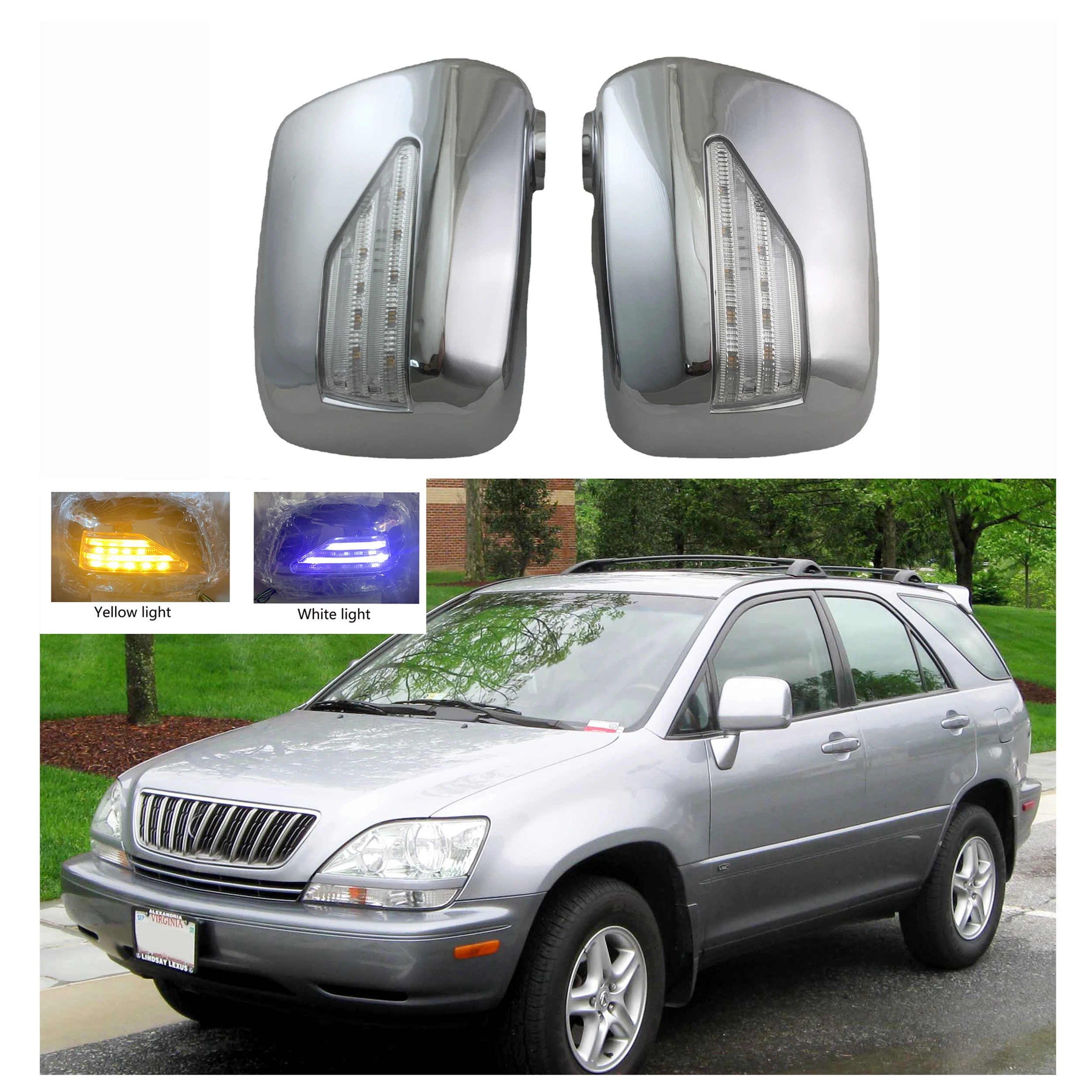 Novelty Car Accessorie ABS Chrome Door Mirror Cover With LED 1998-2005 For Lexus XU110 RX300 Decoration Sticker