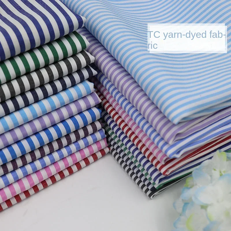 Polyester Cotton Yarn-dyed Striped Fabric Red White Blue Clothing Shirt Dress Belt Tablecloth Fashionable Sewing Material Cloth