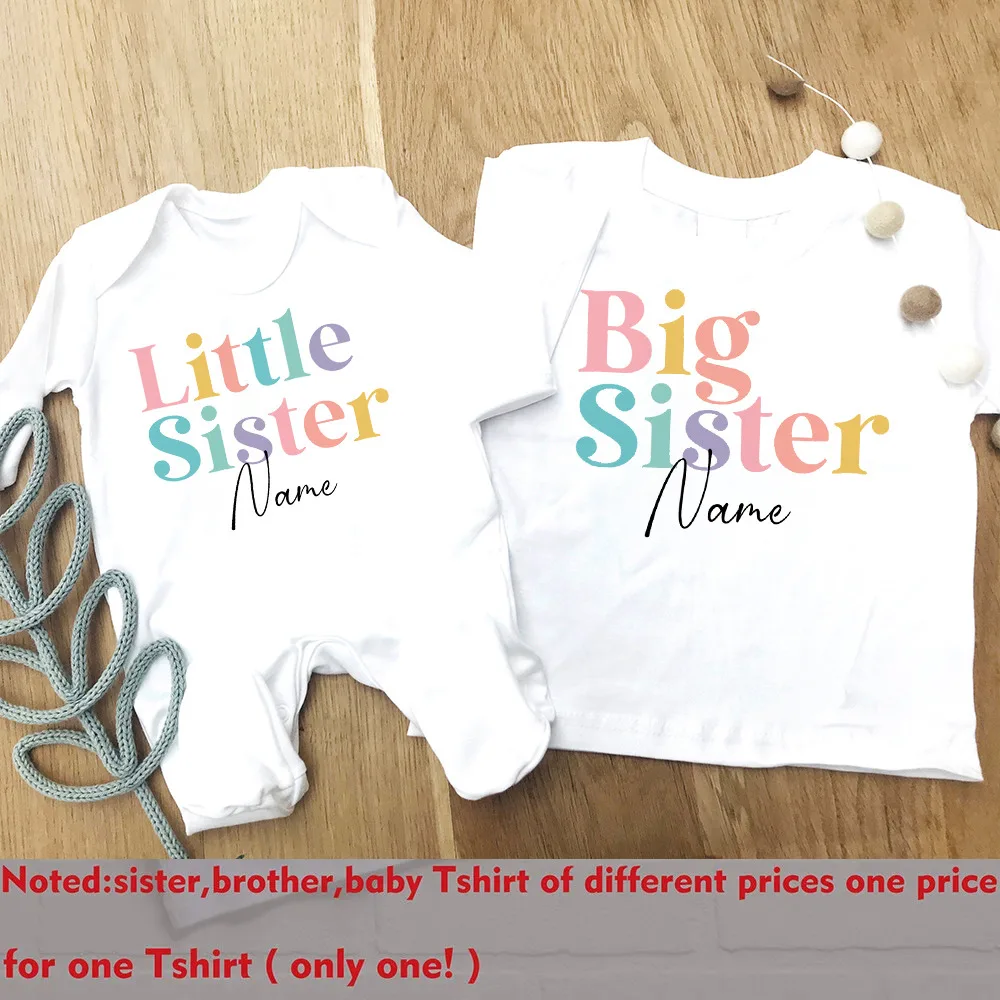 Personliazed Big Sister Little Sister Matching Shirts Custom Name Sisters T-shirt  Tee Baby Romper Hospital Coming Home Clothes