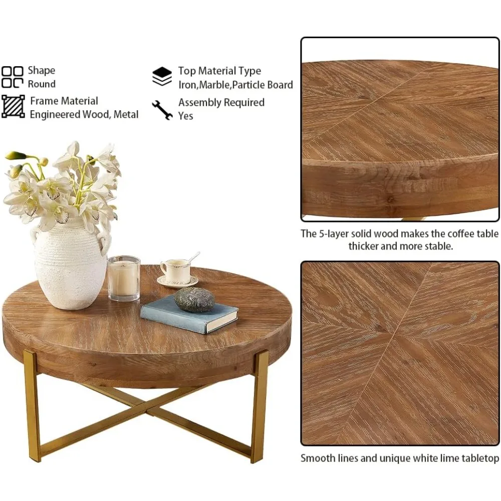 Круглые деревянные журнальные столики с металлическими ножками, круглый журнальный столик в фермерском доме для гостиной, деревянный кофе в деревенском стиле середины века