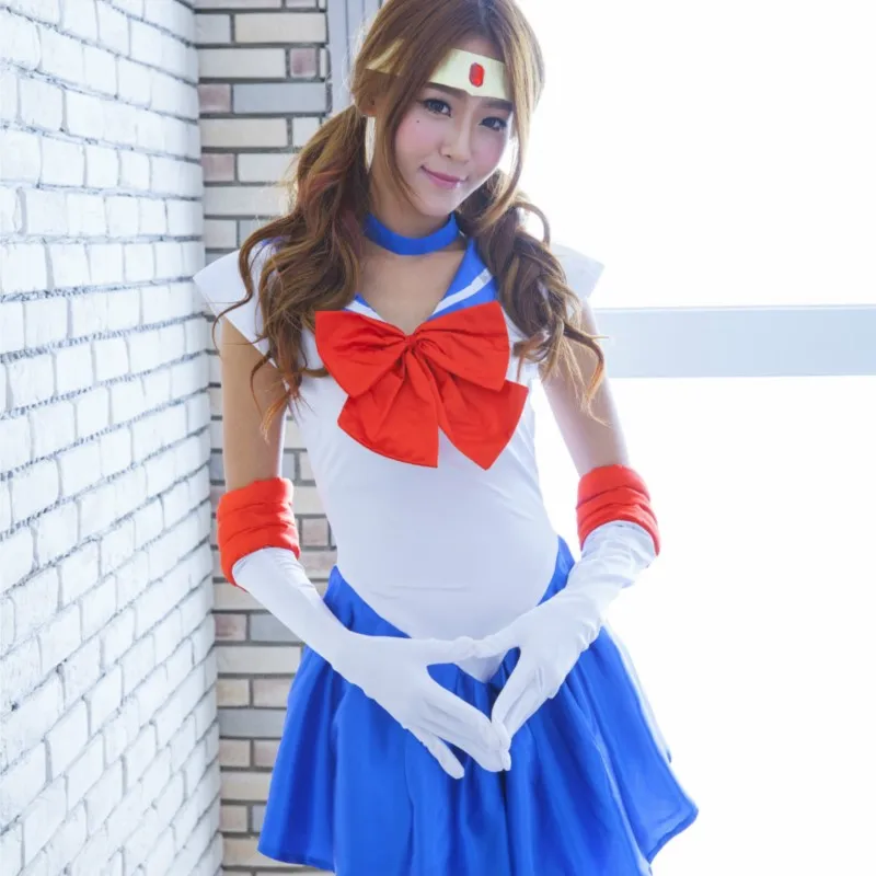 Anime Sailor Cosplay Kostüm Mond Tsukino Usagi Uniform Kleid Outfits Cosplay Gelbe Perücke Halloween Karneval Party Frauen Set