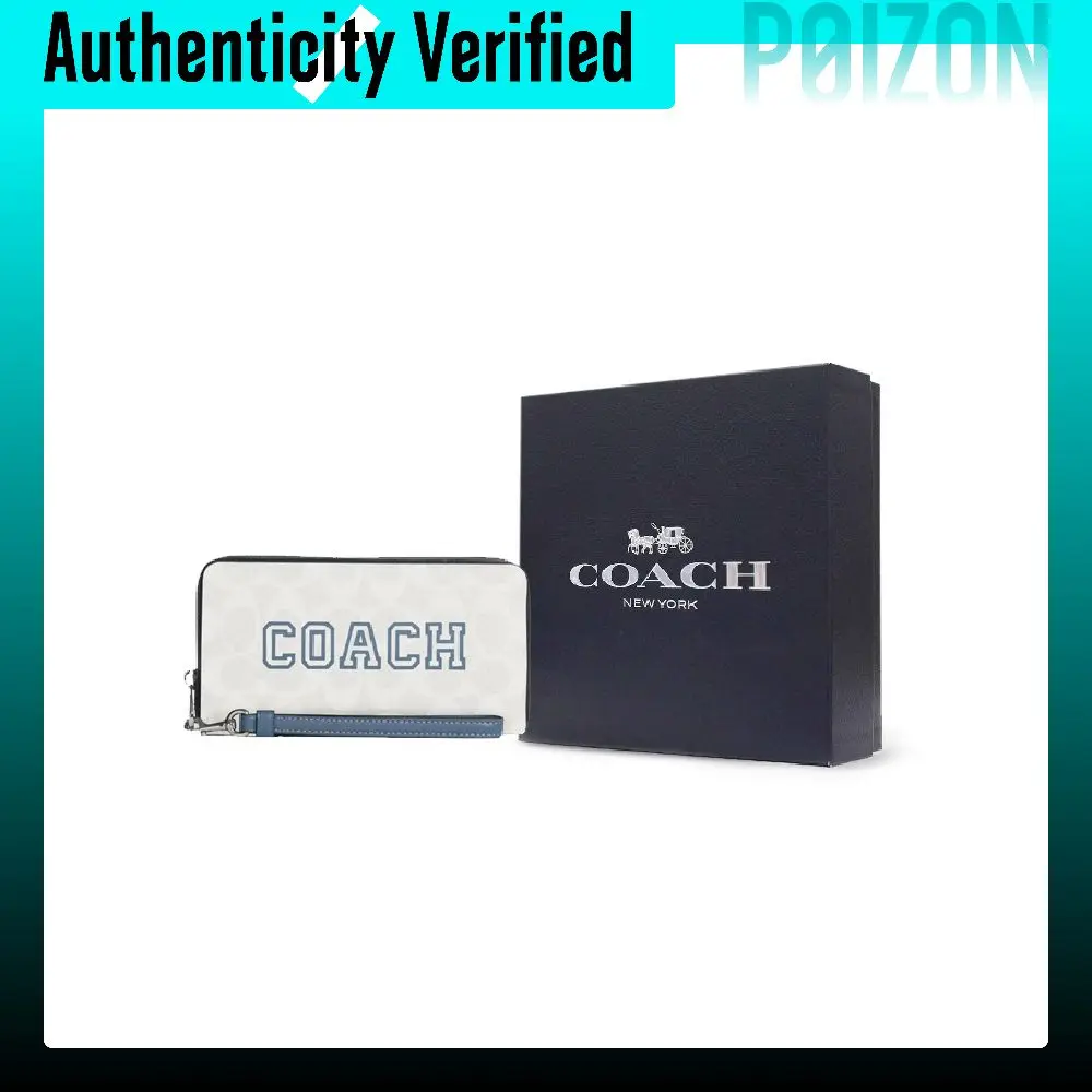 COACH Zip Around Smooth Leather With Coated Canvas Wrist Bag Clutch Wallet Small Women's Chalk White & Indigo CB856-SVUOB view 2