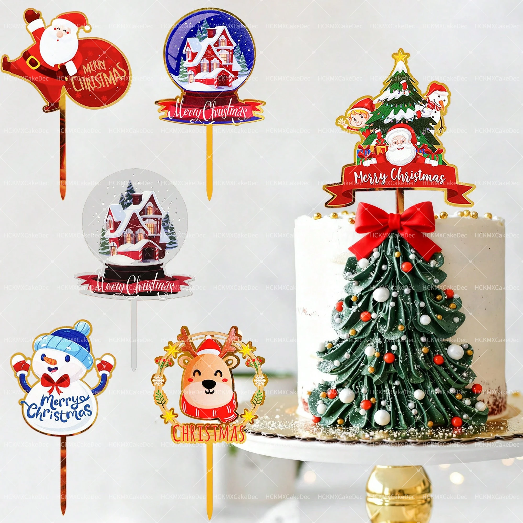 3 Stück Acryl Frohe Weihnachten Kuchen Topper Niedliche Elch Schneemann Weihnachtsfeier Kuchen Topper Backen für Weihnachten Dessert Dekorationen