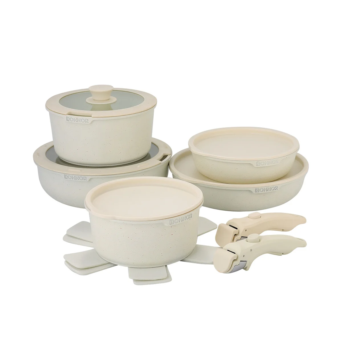 DONNOR 5 stks/17 stks Anti-aanbak Koekenpan Set Niet Giftige Koekenpan met Afneembare Handvat Aluminium spuitgieten Melk Pan Steelpan Sets