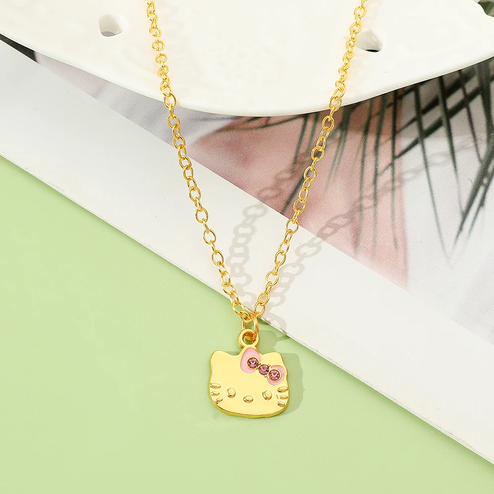 Cute Exquisite Hello Kitty Enamel Necklace Fashion Sweet Pendant Jewelry for Girls Birthday Party Creative Gifts