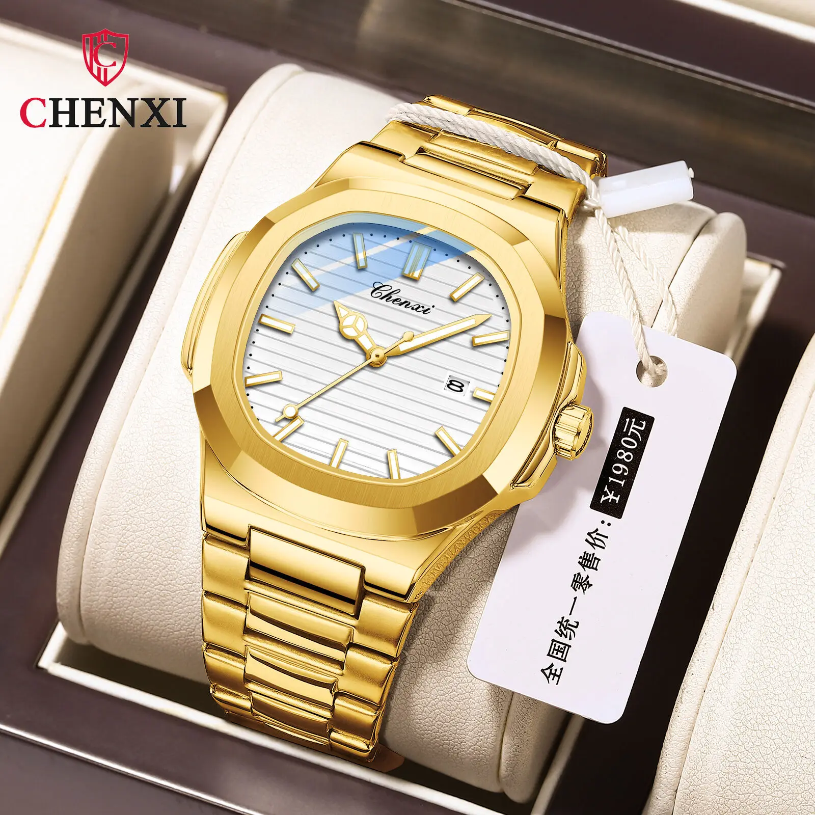 CHENXI 2024 New Fashion Men Gold Stainless Steel Watch Luxury Business Casual Waterproof Date Quartz Clock Relogios Masculino