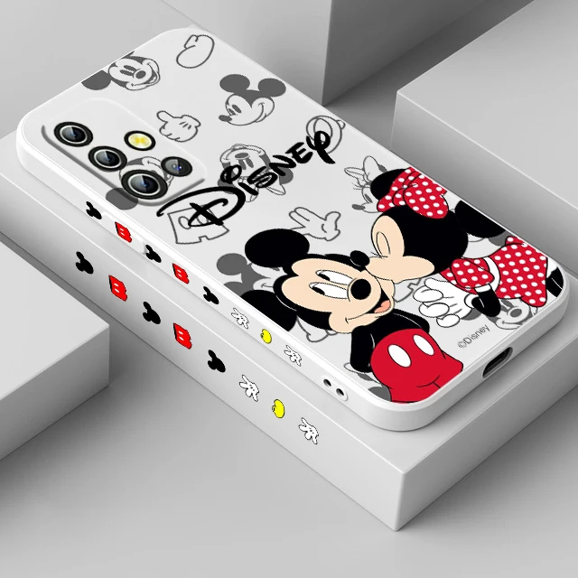 Mickey Minnie Mouse For Samsung A24 A34 A14 A52S A54 A23 A13 A73 A22 A02 4G 5G Liquid Left Rope Phone Case