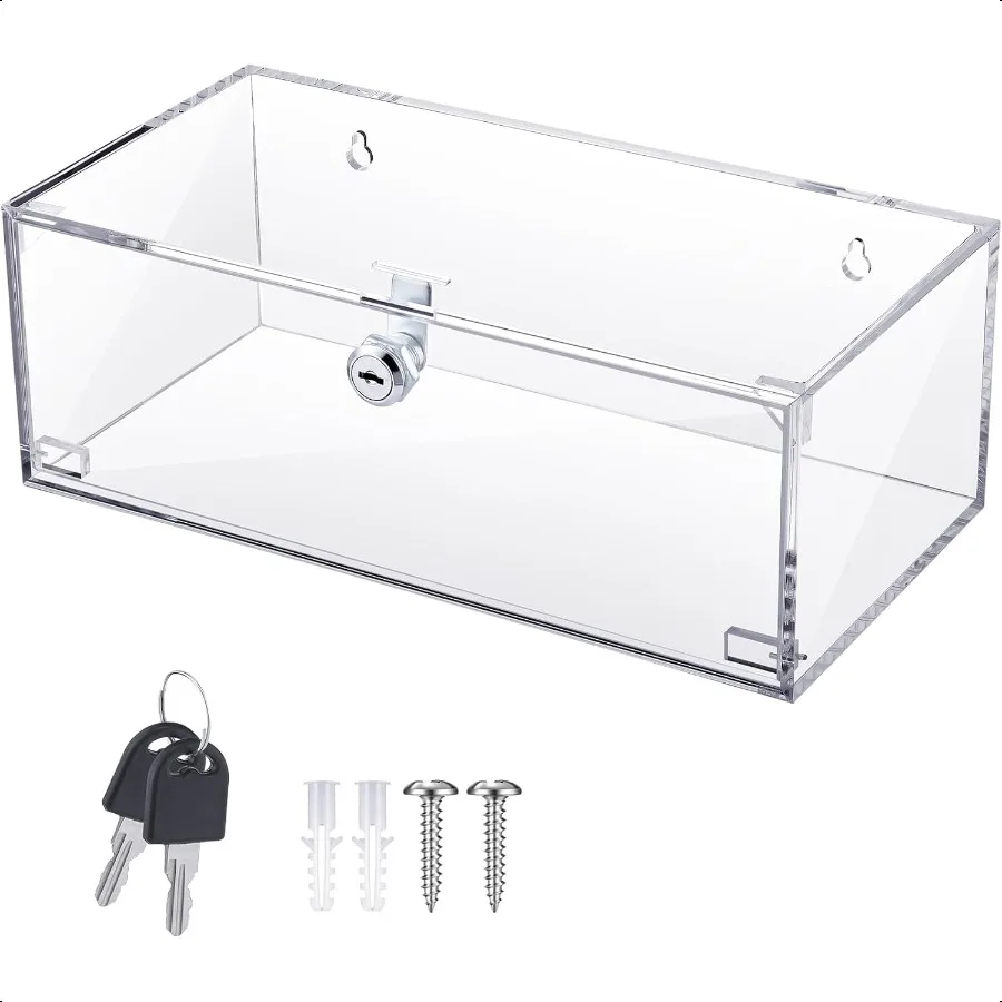 Scatola per medicinali per frigorifero con chiavi e hardware di montaggio Scatola per medicinali con chiusura per montaggio a parete da 12 x 6 x 4,5 pollici Acrilico trasparente