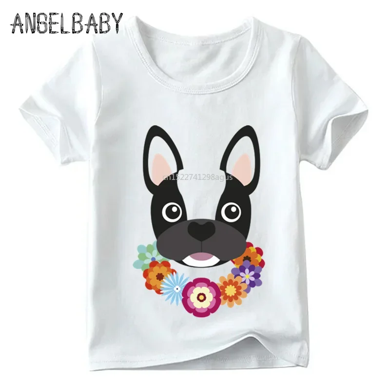 Boys/Girls Cute Cartoon French Bulldog Print Funny T shirt Kids Summer Comfortable Tops Children Casual T-shirt,ooo2148