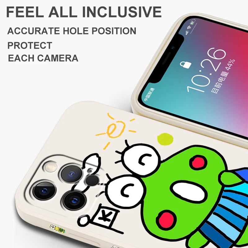 Cute Big Eyed Frog Liquid Left Rope For Apple iPhone 15 14 13 12 11 XS XR X 8 7 SE Pro Max Plus Mini Funda Phone Case