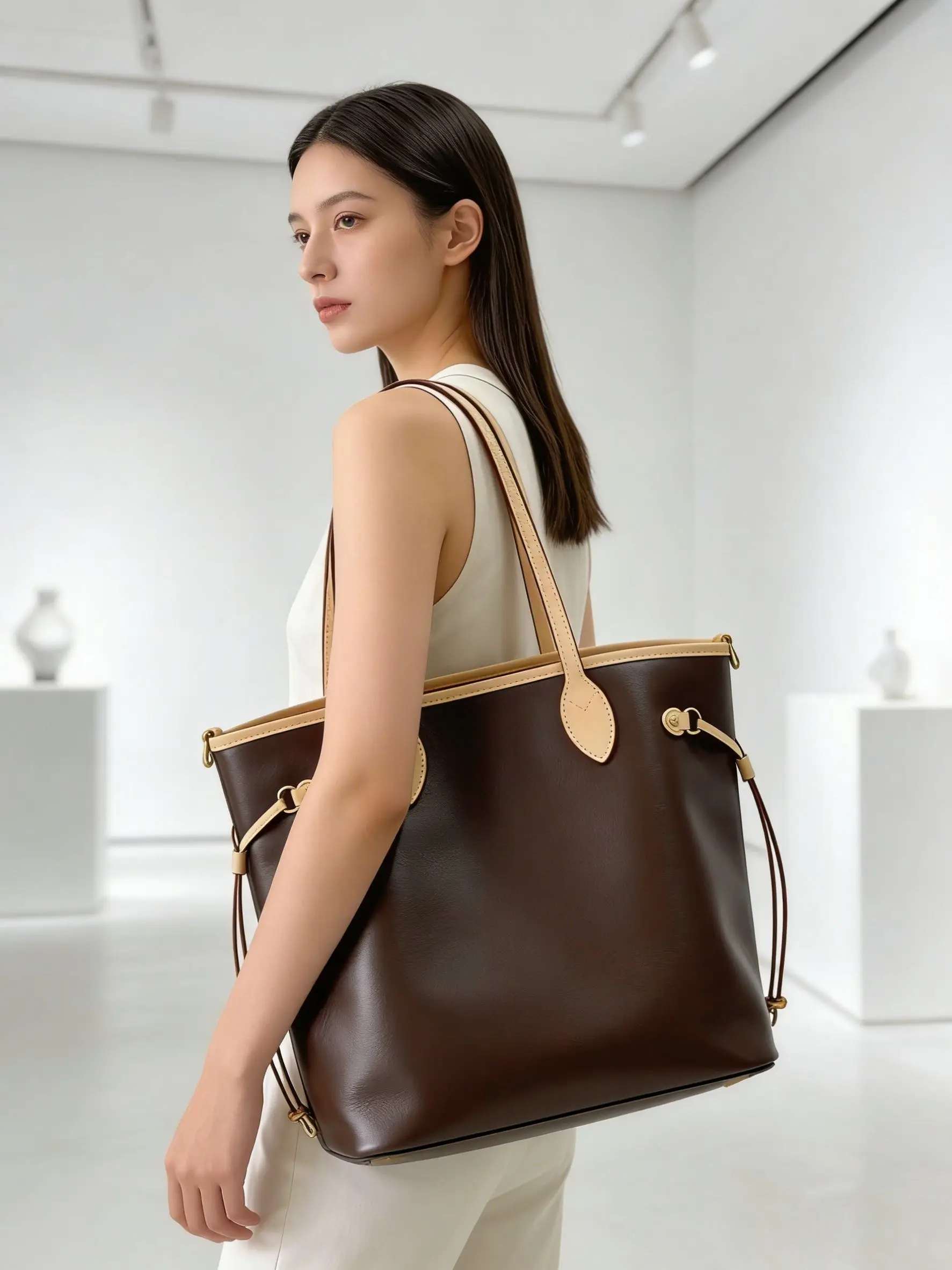 

Women’s large-capacity handbag, brown leather design, single-shoulder bag, fashionable casual everyday commuter handbag