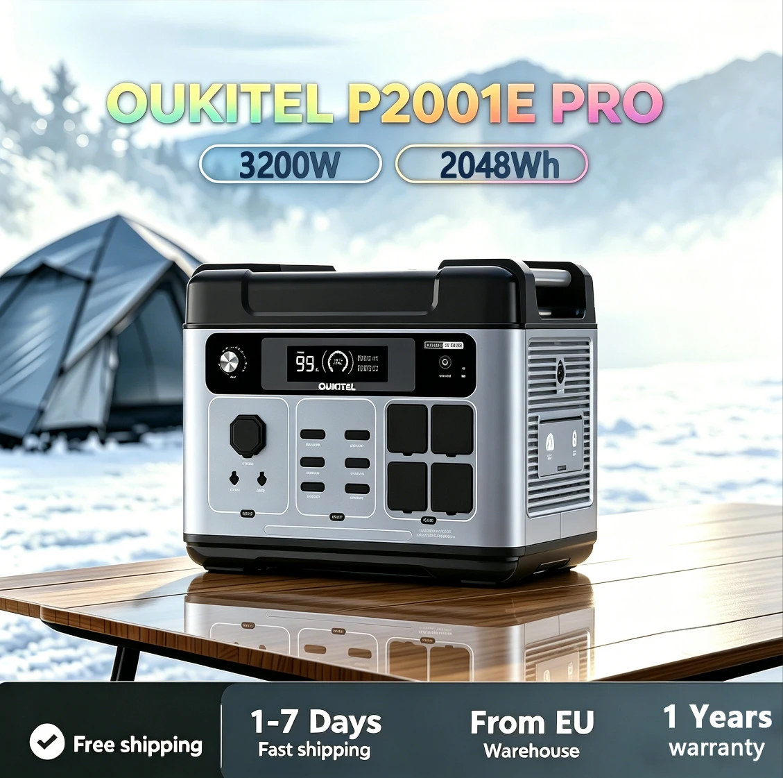 OUKITEL P2001E Pro 3200W Portable Power Station 2048Wh LiFePO4 Solar Generator, Emergency Power Supply Home Backup, Pure Sine Wave, for Outdoor Camping, RV Trip, Blackout, Off-Grid Living