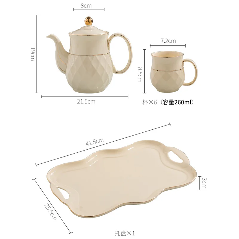 European Gold Plated Porcelain Tea Set Tea Cup Coffee Cup Living Room Ceramic Kettle Decoration Exquisite Gift Teapot Set Modern