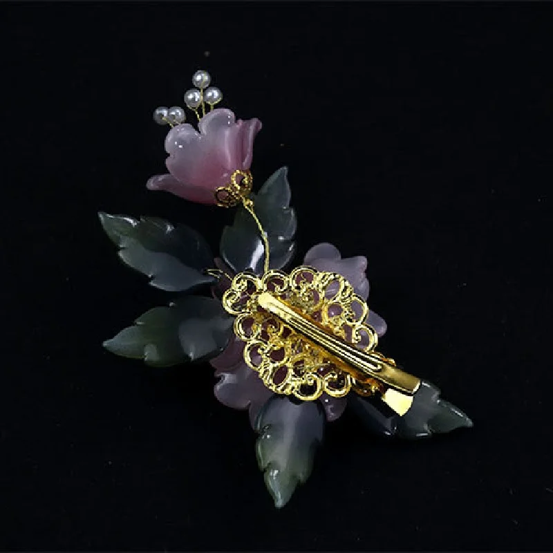 1pc Floral Hairpin Chinese Hair Clip Pearl Tiaras Vintage Girls Hanfu Dress Hair Ornament Classic Barrettes Retro Hair Jewelry