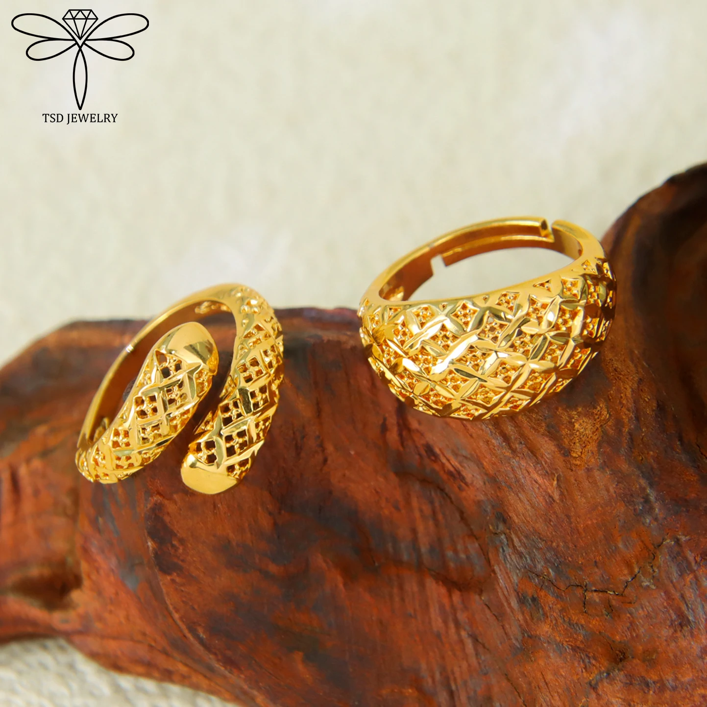 Arabischer Brautschmuck, 21k vergoldet, Habesha Mode, offene Armreifen, Ring-Set, Dubai, islamischer Damenschmuck für Veranstaltungen und Partys – Detail 9