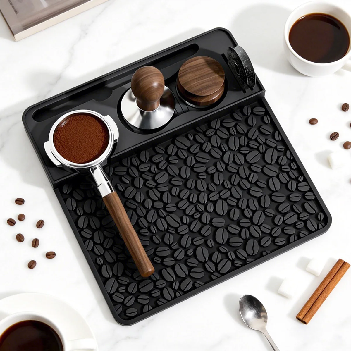 

E2 Espresso Tamping Mat, Professional Silicone Barista Station with Tool Slots, Compatible with Portafilters, Heat Resistant Mat