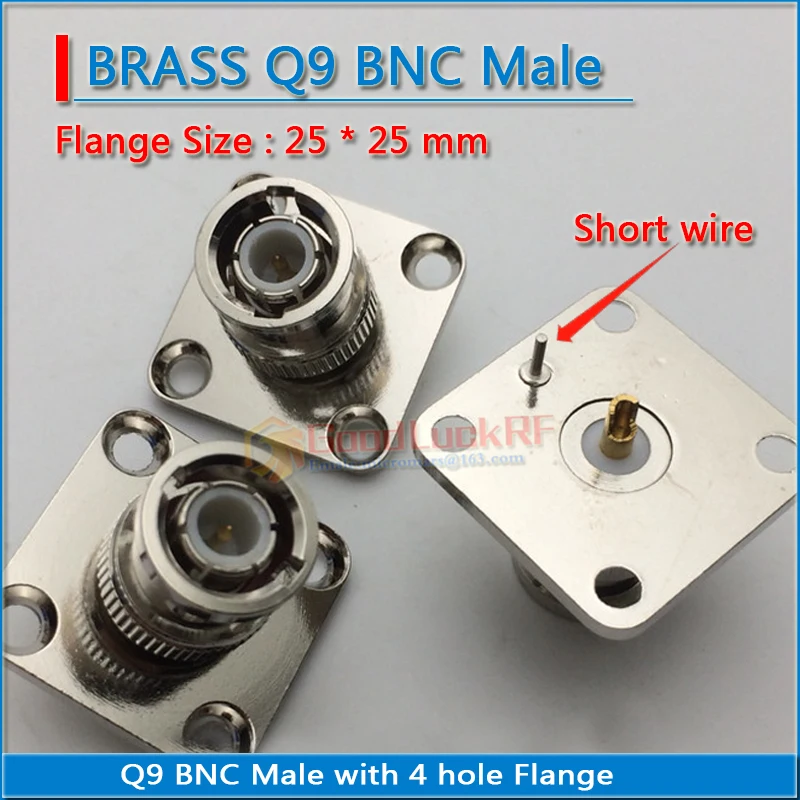 Q9 BNC Male Female 4 hole Flange 25 * 25mm 17.5 * 17.5mm Panel Mount solder cup short long wire Brass RF Connection Adapters