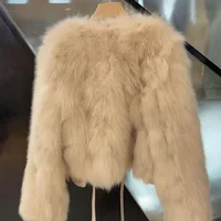 2024 autumn and winter new fur coat women's short style imitation fox fur Korean version versatile lace up thick top 4