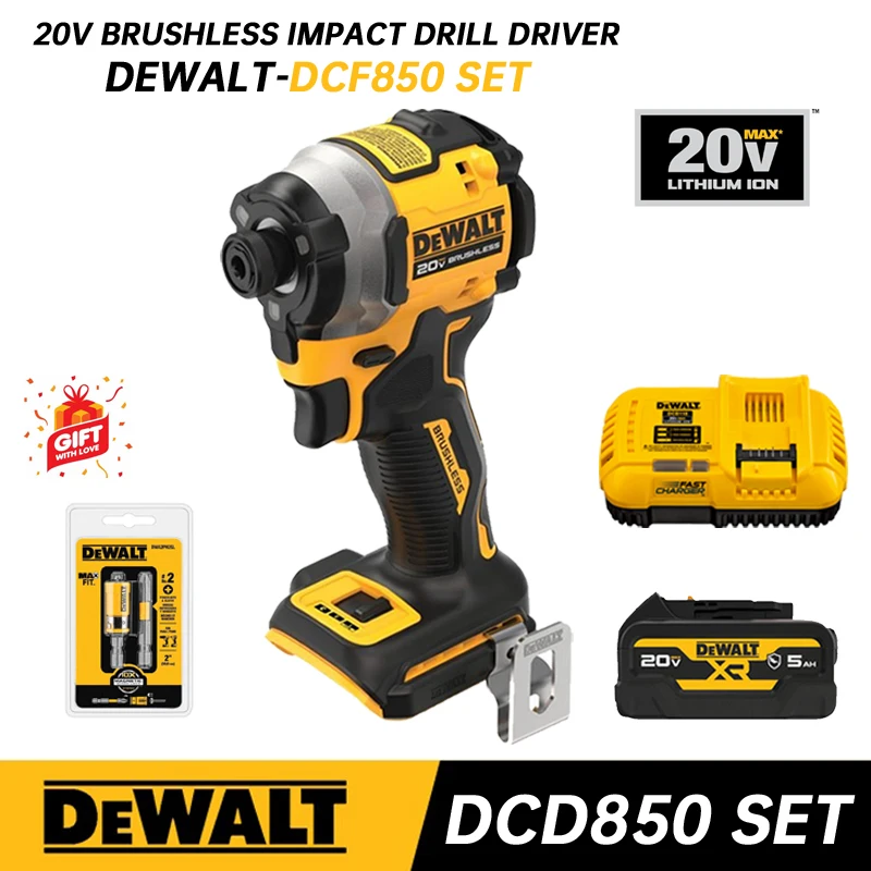 DEWALT Cordless Impact Driver Kit DCF850 20V Lithium Brushless Electric Drill Screwdriver 205 NM Dewalt Power Tool DCB118 DCB115