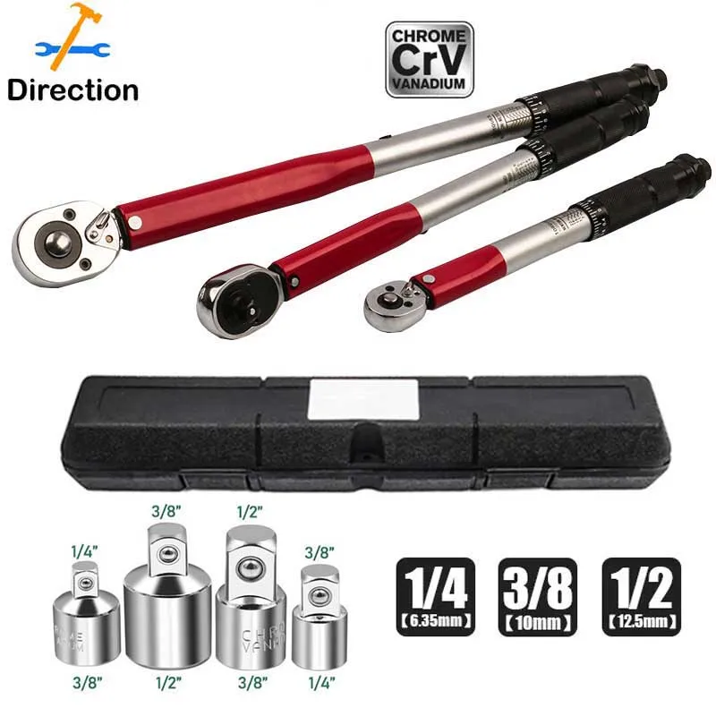 5-210N.m Torque Wrench 1/2 3/8 1/4 Precise Reversible Ratchet Torques Key Professional Bicycle Motorcycle Car Automotive Tool