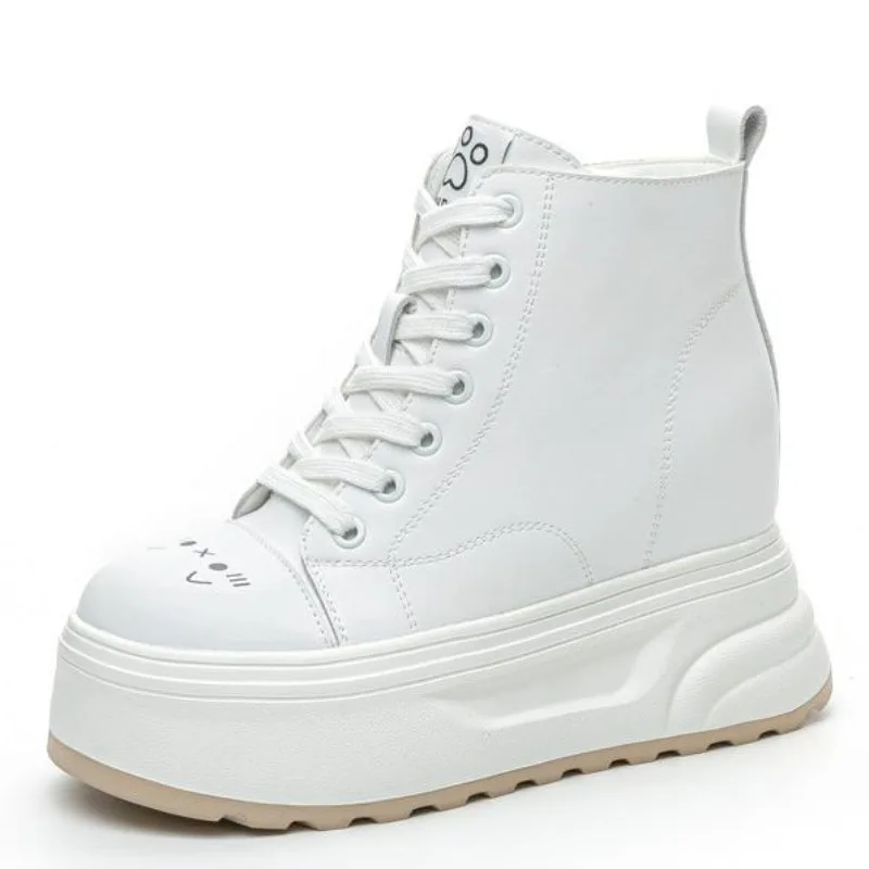 

10CM Women Combat Boots Ankle Booties Platform Sneakers Spring Autumn Cute Cow Genuine Leather Women Shoes Winter Warm Fur Boot