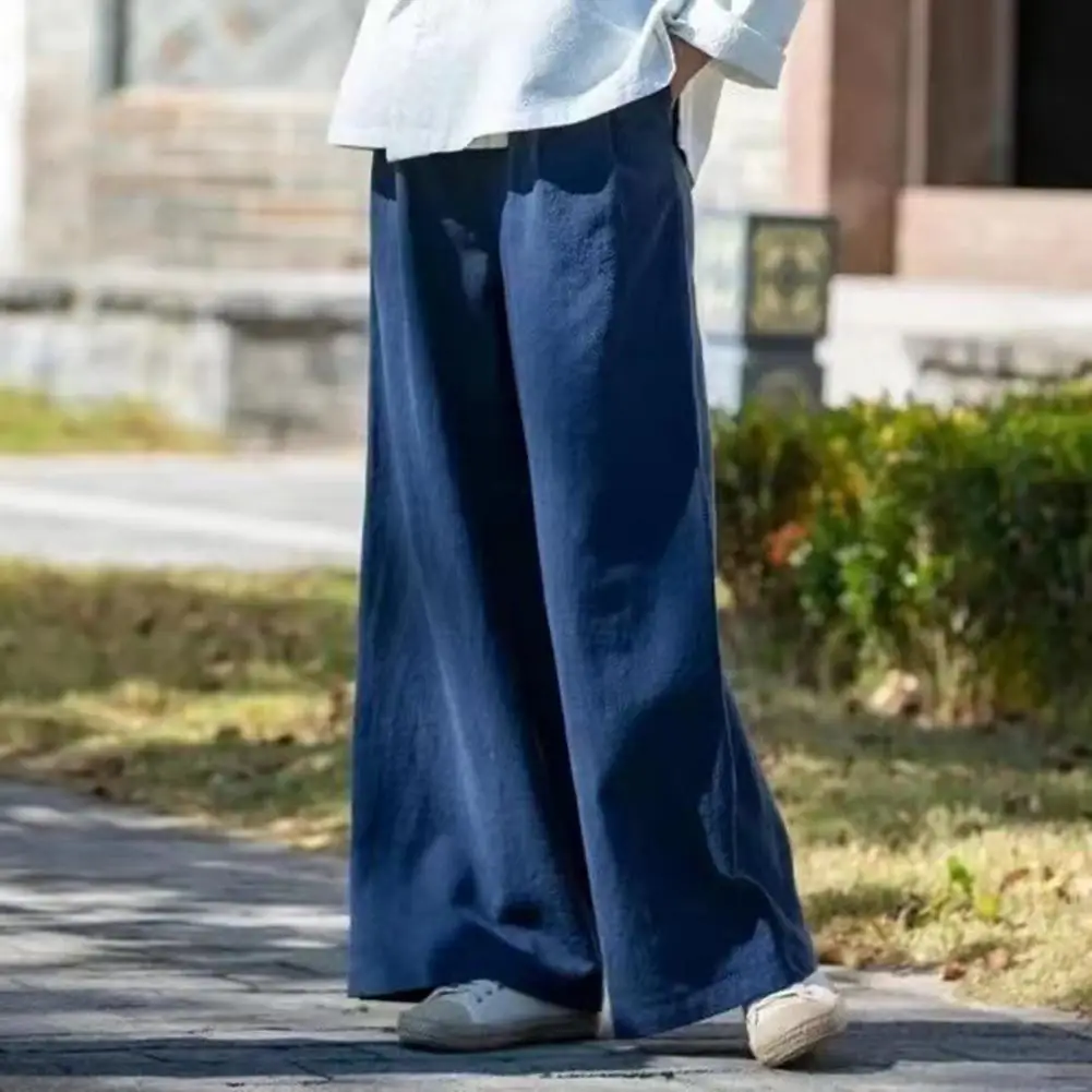 Long Trousers Stylish Women's High Waist Wide Leg Pants with Pockets Solid Color Straight Slacks for Spring Autumn Retro Casual