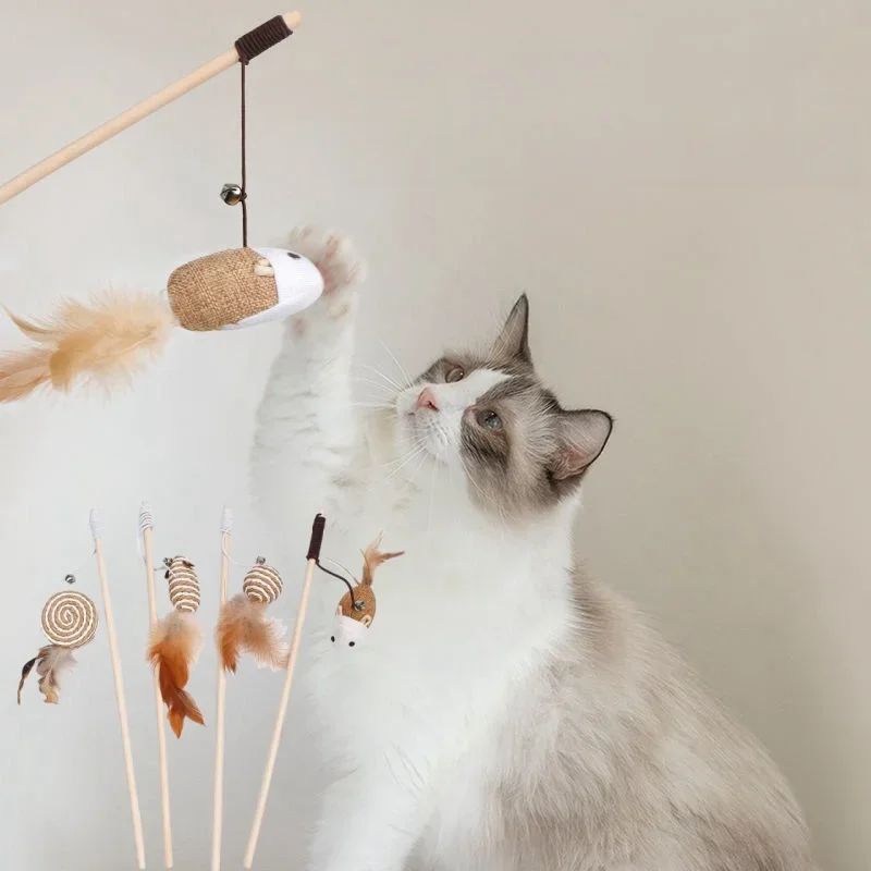 

1PC Teaser Feather Toy Kitten Funny Colorful Rod Cats Wand Toy Wood Pet Cat Toys Interactive Stick Pets Cat Supplies practical