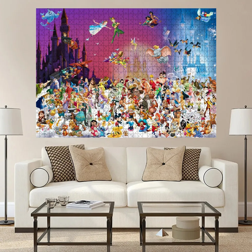 Puzzle en bois de personnages Disney pour la famille, jouets pour enfants, jeu pour adultes, décoration d'intérieur, cadeau, 300 pièces, 500/1000 pièces