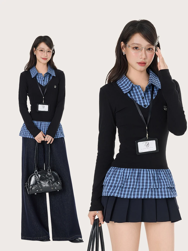 

White Small Fi Original Miu Long Sve id T-irt Women's Spring Autumn Lily Le Hem Base irt Waist in T-irt