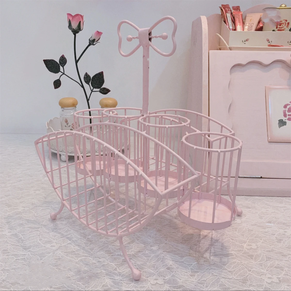 Multifunctional Iron Storage Rack, Pink Storage Rack, Dishes, Spoon, Kitchen