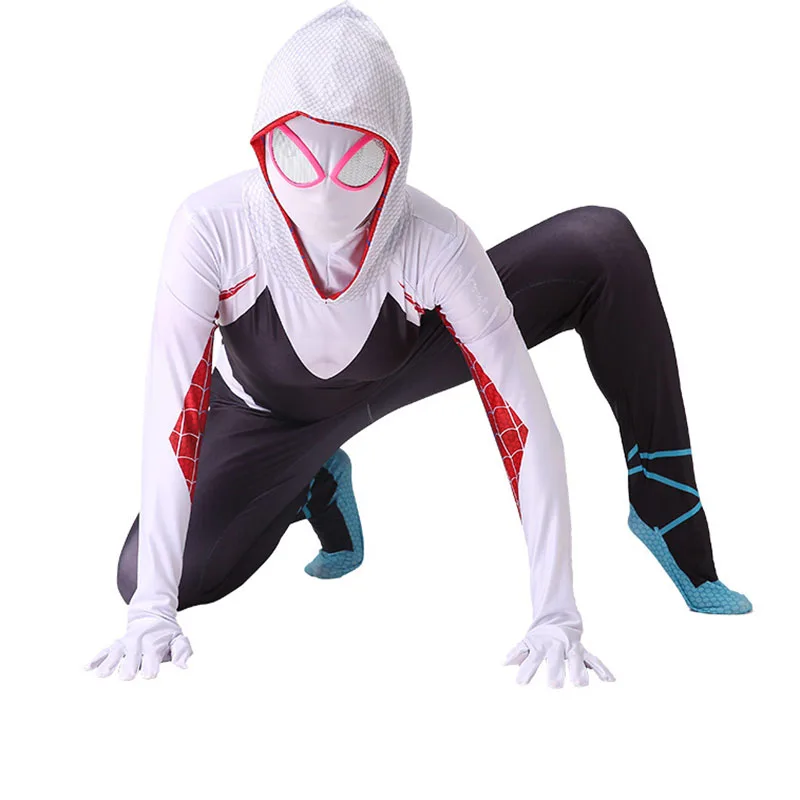 Spiderman Gwen Stacy Cosplay Costumes for Women Girls Zentai 3D Style Bodysuit Adult Kids Halloween Clothes Jumpsuit