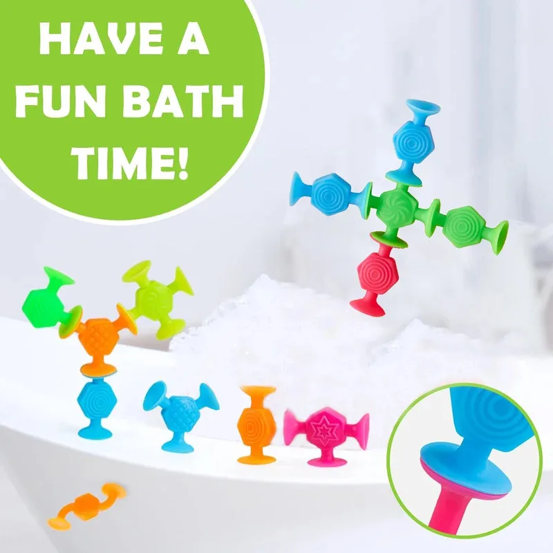 25pcs Textured Suction Cup Toys, Stacking Construction Suckers Building Set for Kids, Playroom Bath Travel Game